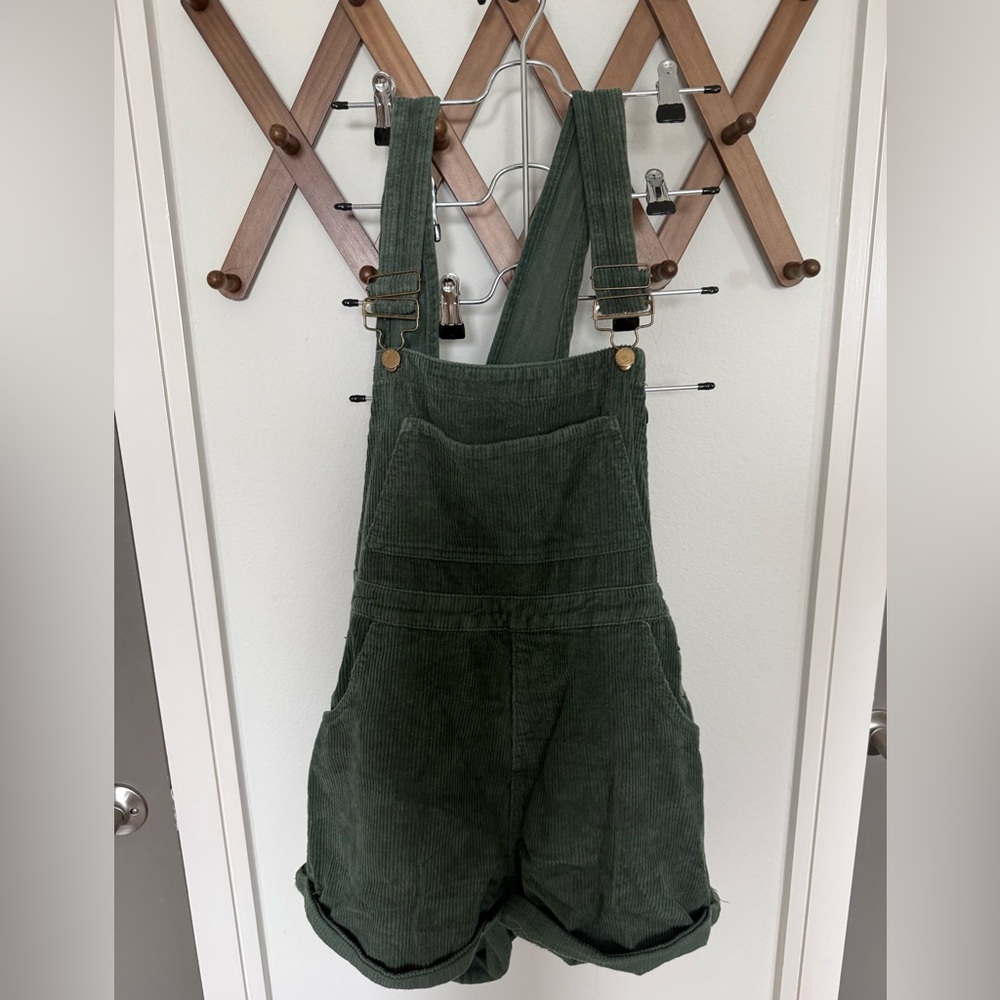 Princess Polly Green Corduroy Overall Shorts